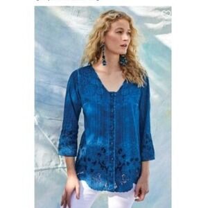 NWT Soft Surroundings Poseidon Embroidered Lace Esme Top Cami Shirt Size Large